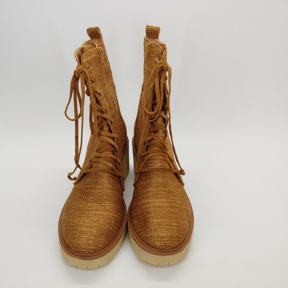 Mi.im Shoes Womens Jamie Combat Boots Straw Tweed Lug Gum Sole Camel 10 New